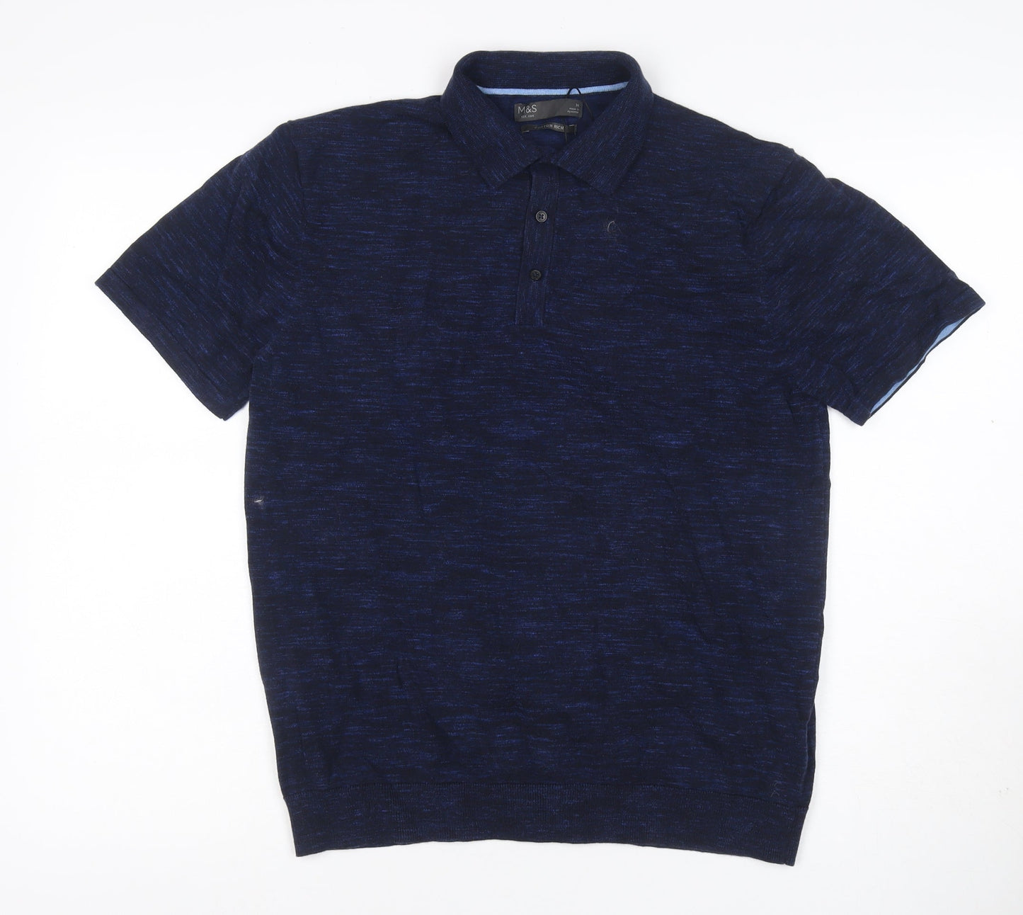 Marks and Spencer Men's Blue M Cotton Rich Short Sleeve Polo Shirt