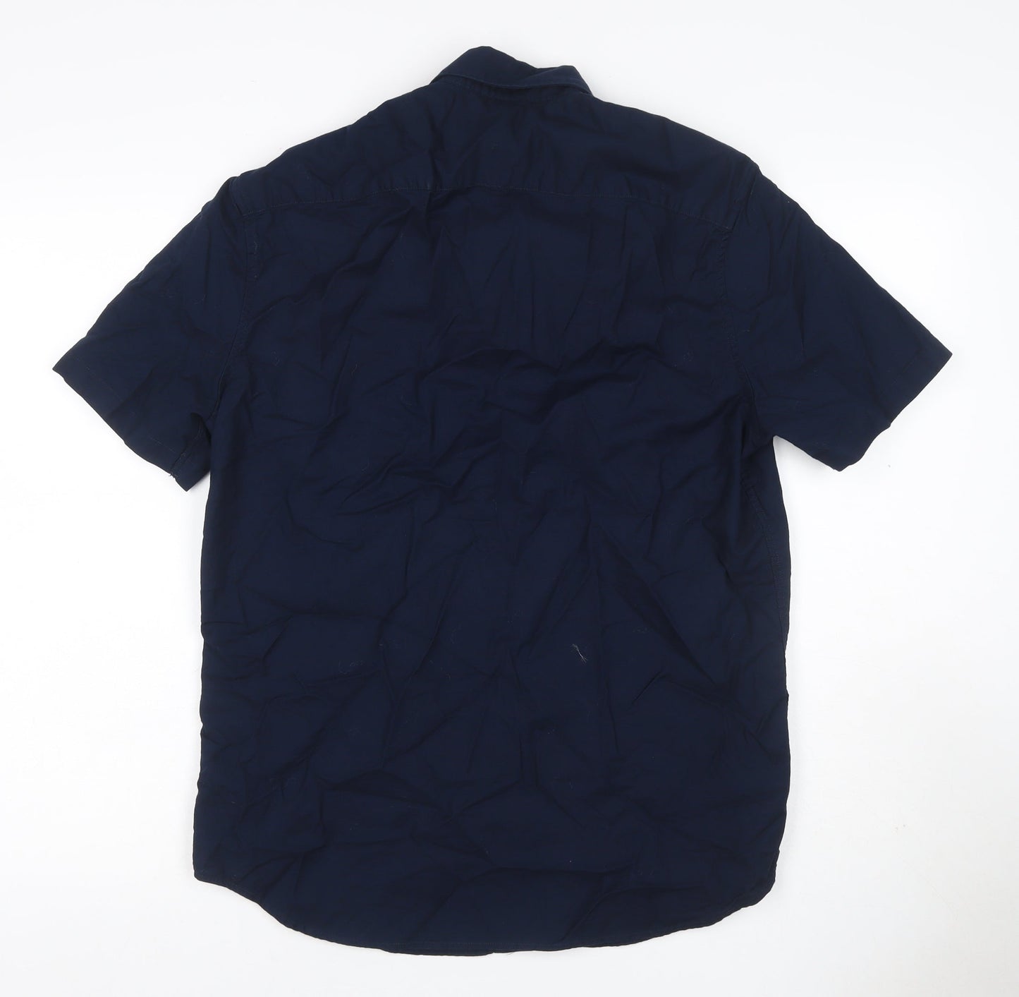 Marks and Spencer Men Navy M Regular Short Sleeve Button-Down Cotton Shirt