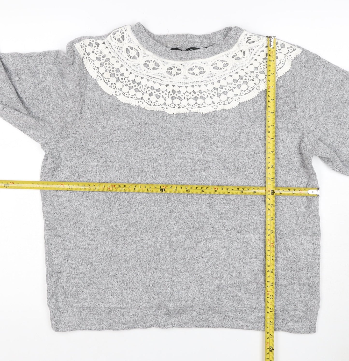 Dorothy Perkins Women Grey UK 14 Pullover Jumper Crochet Lace Balloon Sleeve