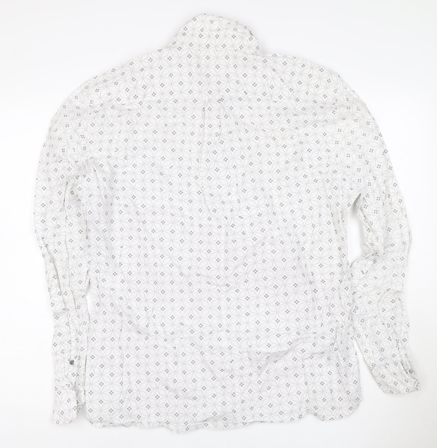 Next Men's White XL Geometric Print Long Sleeve Cotton Button-Up Shirt