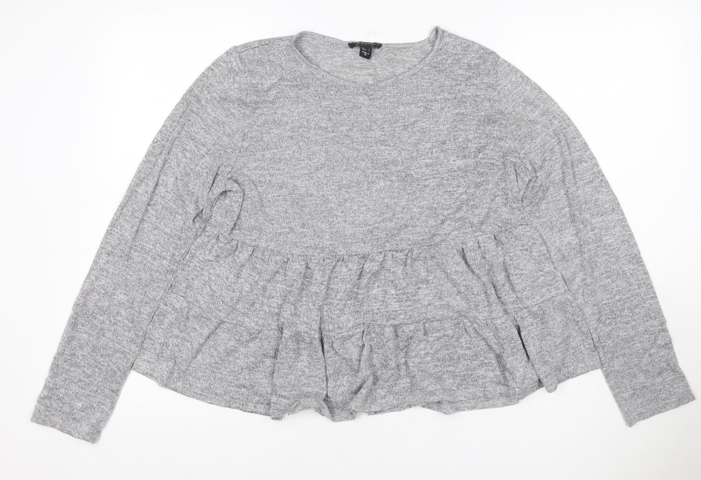 New Look Women Grey L Ruffle Hem Long Sleeve Jersey T-Shirt