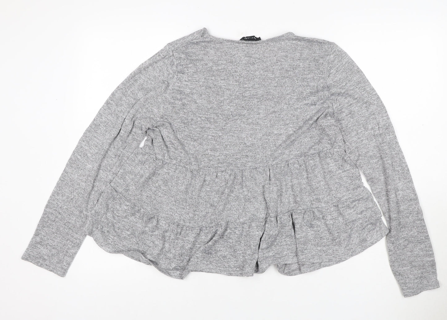 New Look Women Grey L Ruffle Hem Long Sleeve Jersey T-Shirt