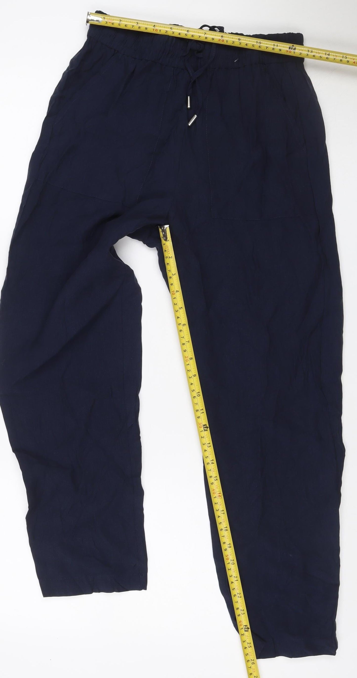 Marks & Spencer Women Blue UK 10 Short Wide Leg Drawstring Trousers