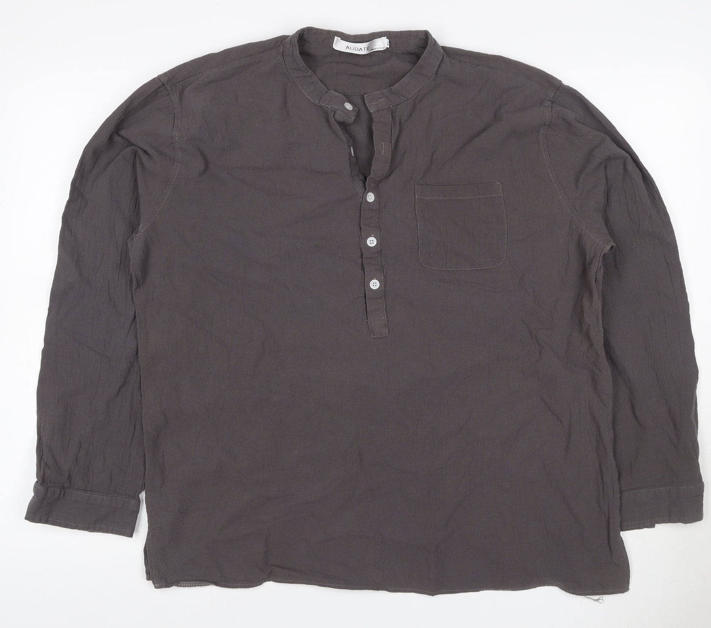 Audate Men’s Brown XL Linen Cotton Henley Long Sleeve Shirt