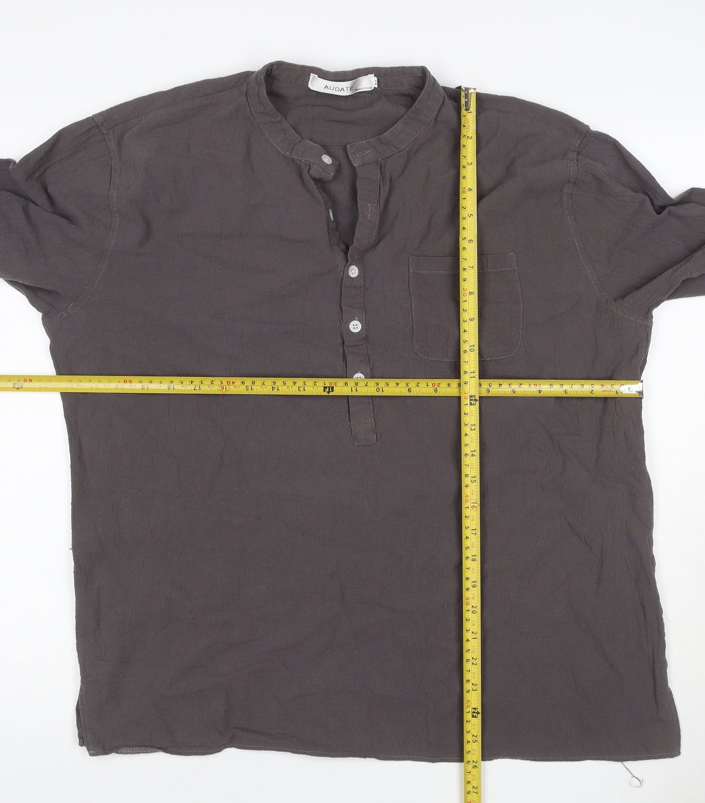 Audate Men’s Brown XL Linen Cotton Henley Long Sleeve Shirt