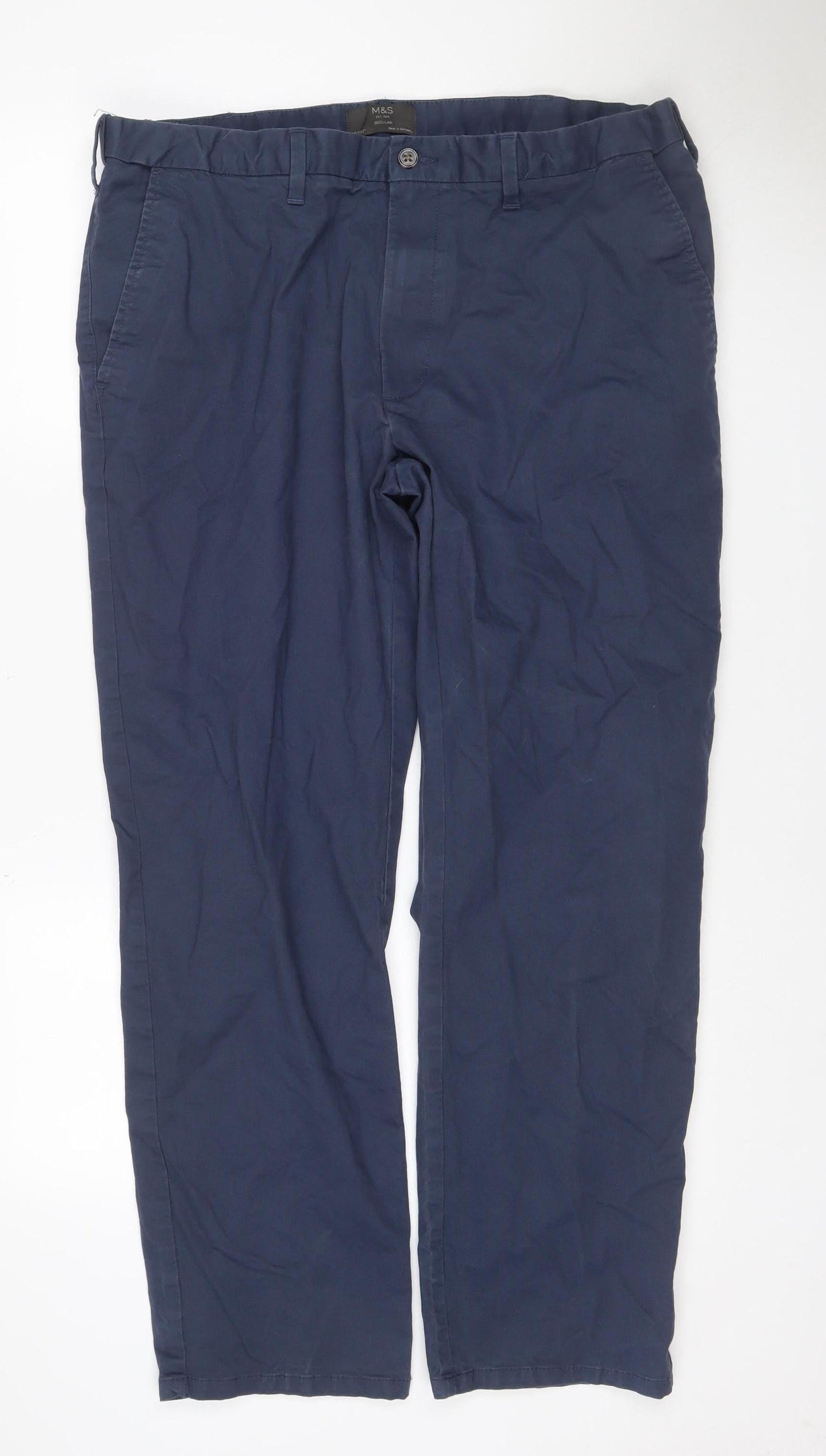 Marks and Spencer Men Blue 40in 31in Regular Straight Chino Trousers