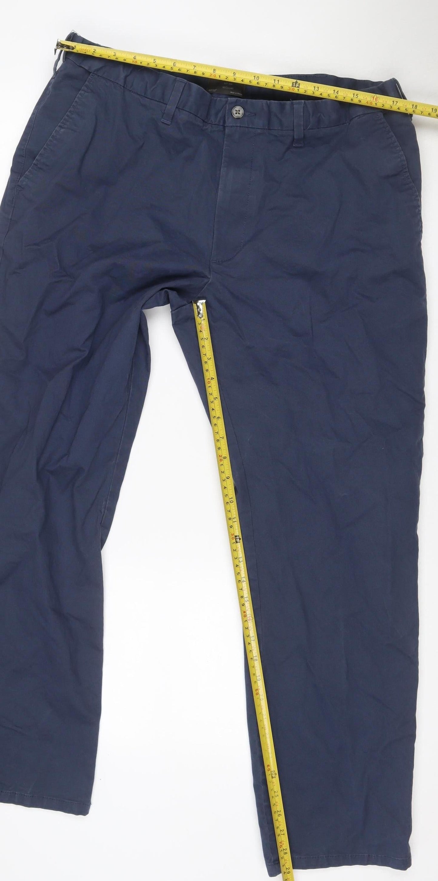 Marks and Spencer Men Blue 40in 31in Regular Straight Chino Trousers
