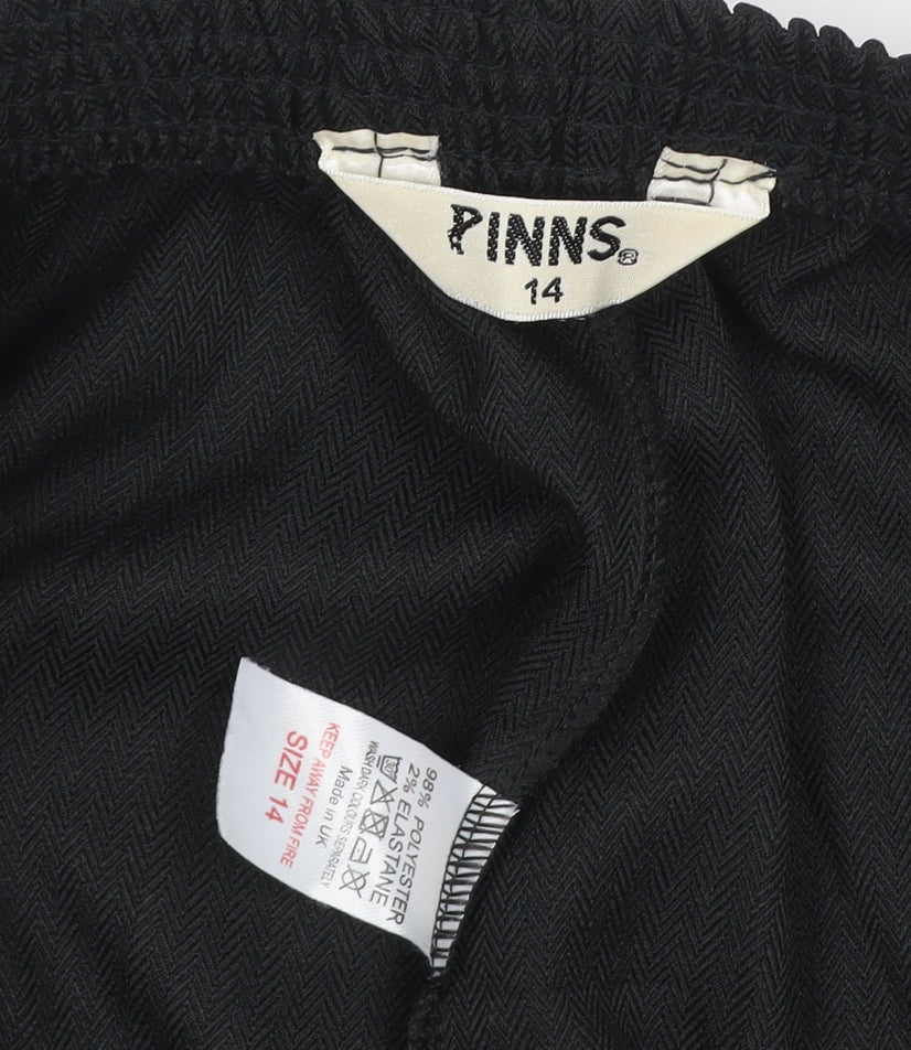 PINNS Women’s Black Size 14 Herringbone Stretch Straight Trousers