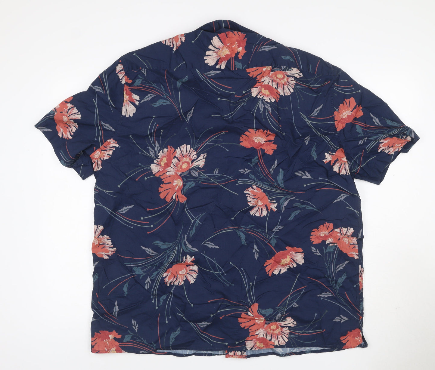 Marks & Spencer Men’s Blue Floral Cotton 2XL Regular Short Sleeve Shirt