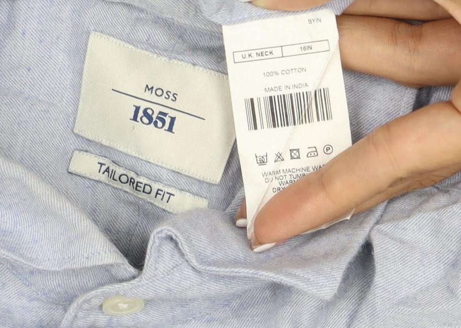 Moss 1851 Men’s Blue 16in Tailored Fit Cotton Long Sleeve Shirt