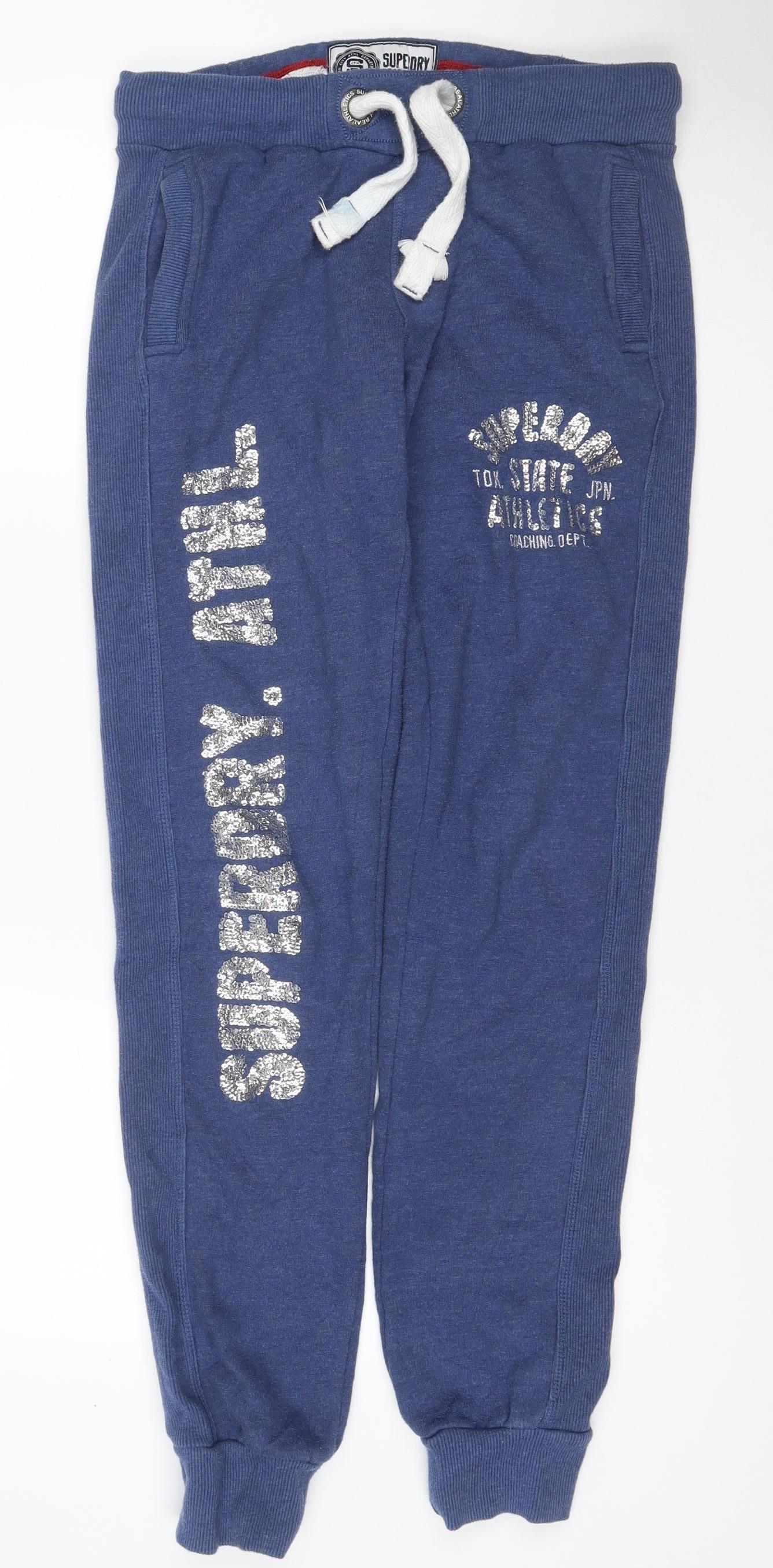 Superdry Women’s Blue S Jogger Sweatpants Cotton Blend Drawstring
