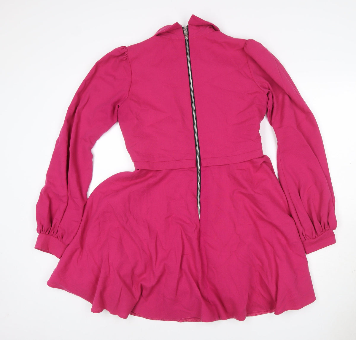Lola's Women Pink M Skater Dress Long Balloon Sleeve Front Zip