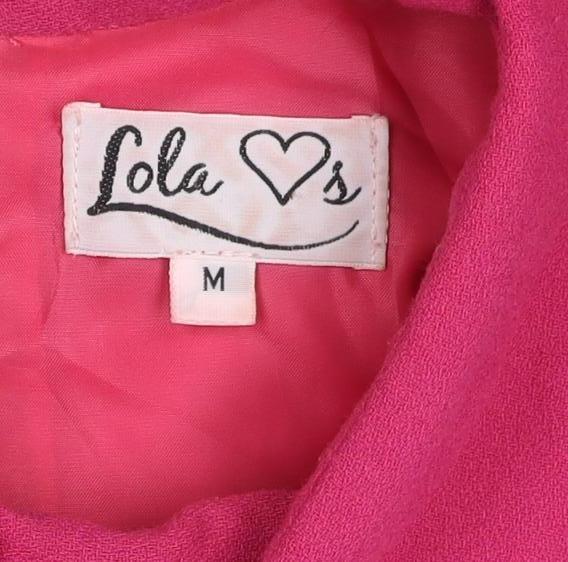 Lola's Women Pink M Skater Dress Long Balloon Sleeve Front Zip