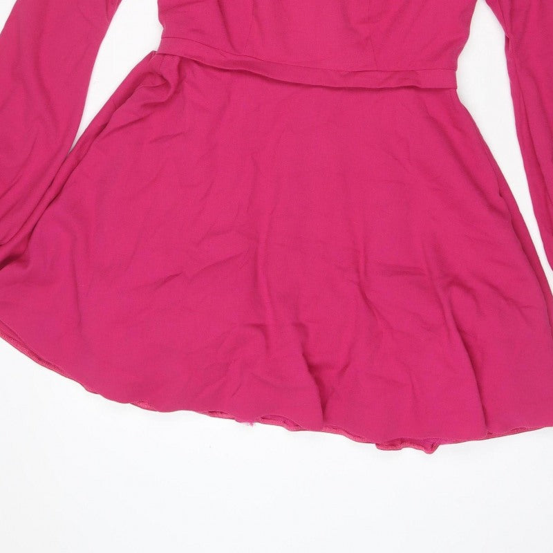 Lola's Women Pink M Skater Dress Long Balloon Sleeve Front Zip