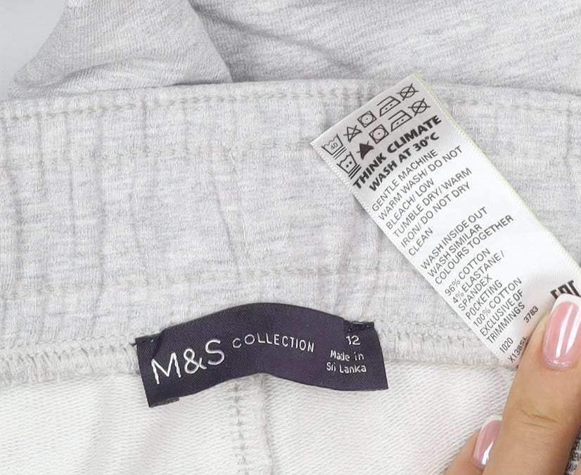 Marks and Spencer Women Grey Size 12 Cotton Jogger Sweatpants