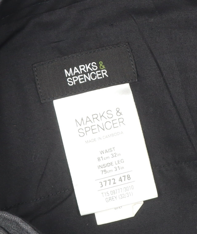 Marks and Spencer Men’s Grey 32 31 Straight Dress Trousers