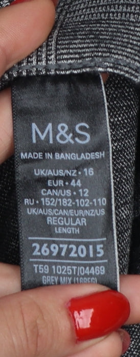 M&S Women’s Grey Check Tapered Stretch Trousers UK 16 Regular