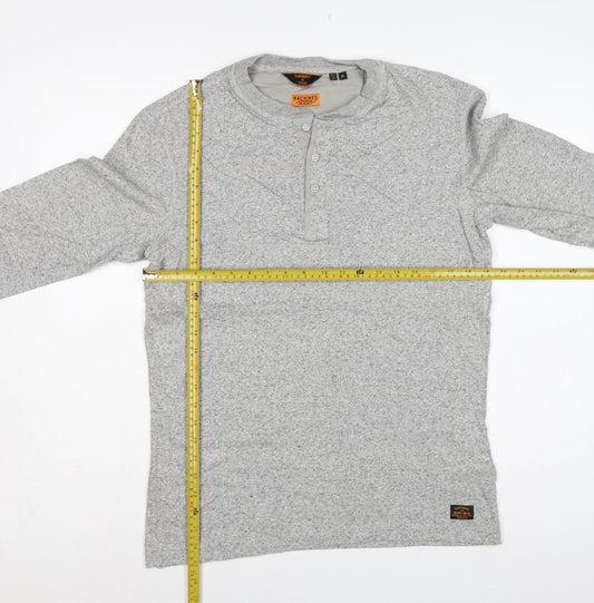 Superdry Men's Grey M Long Sleeve Henley T-Shirt Machined Goods