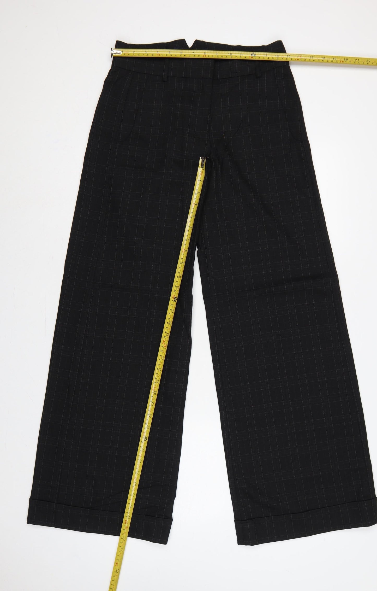 French Connection Women Black Check Wide-Leg Dress Trousers UK 10