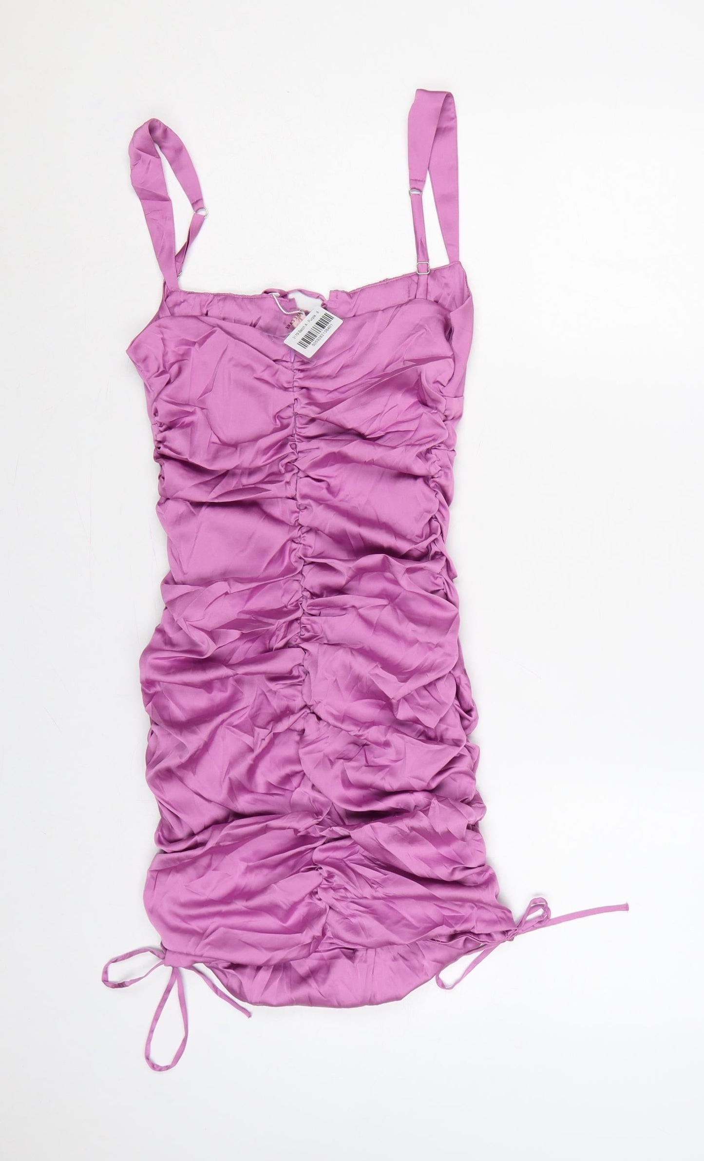 Oh Polly Women Purple UK 8 Bodycon Short Ruched Satin Party Dress