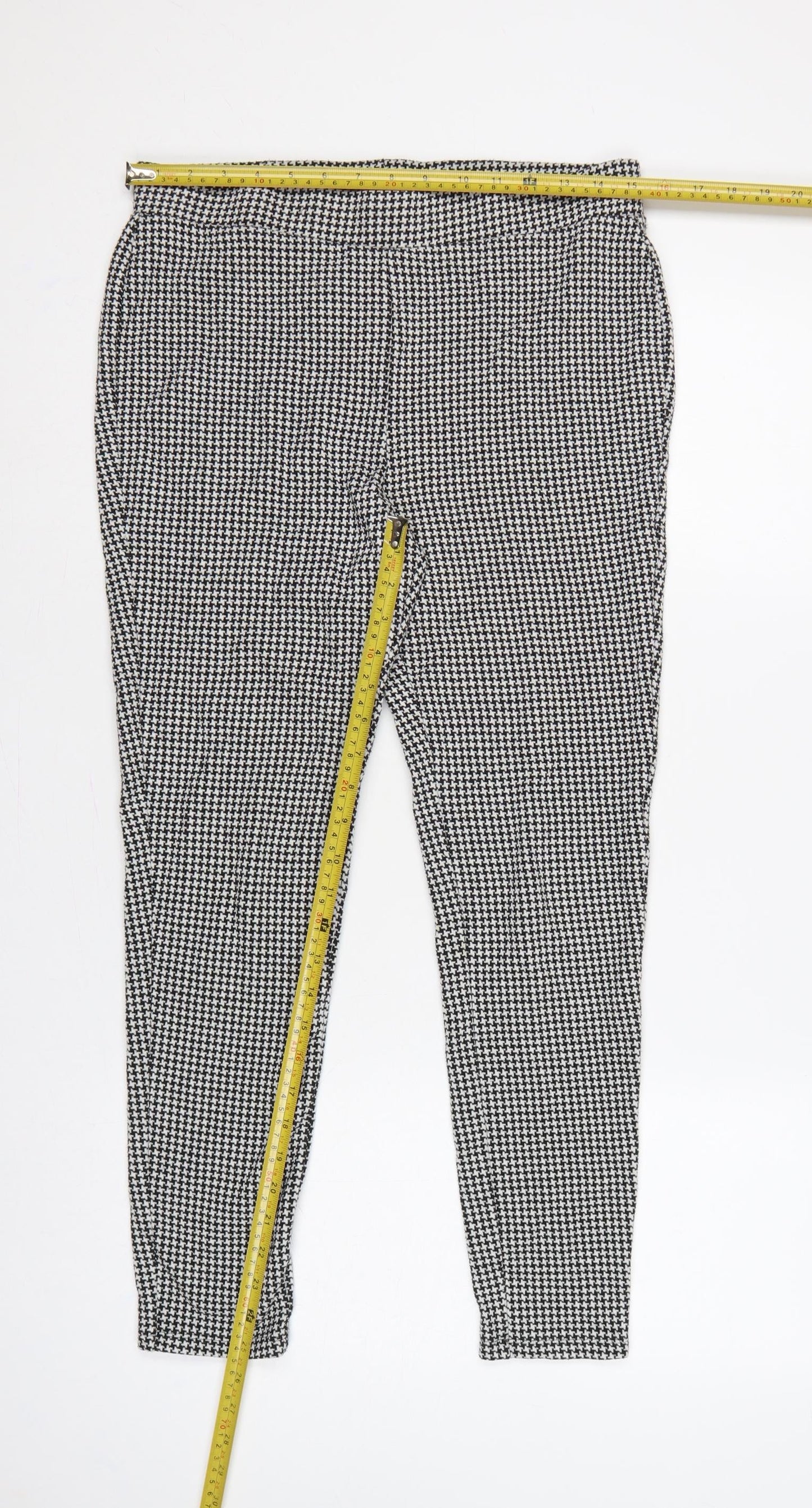M&S Women Black White Houndstooth Stretch Leggings UK 14