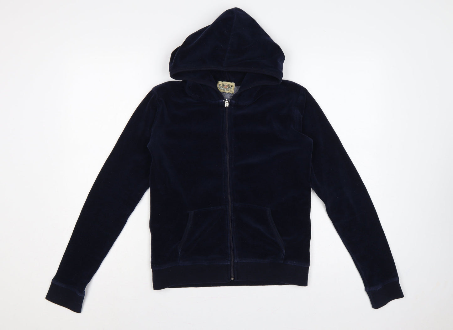 Juicy Couture Women Blue L Velour Full Zip Hooded Hoodie