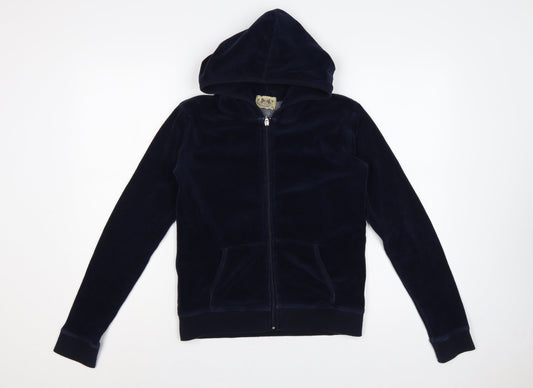 Juicy Couture Women Blue L Velour Full Zip Hooded Hoodie