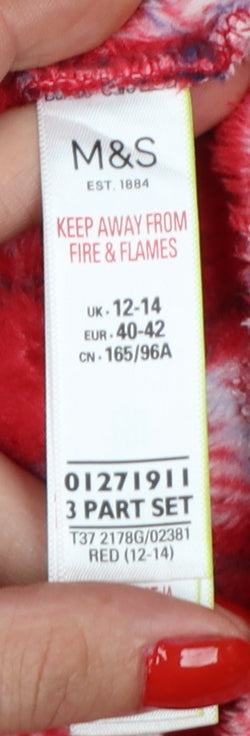 Marks & Spencer Women's Red 12-14 Check Fleece Belted Robe