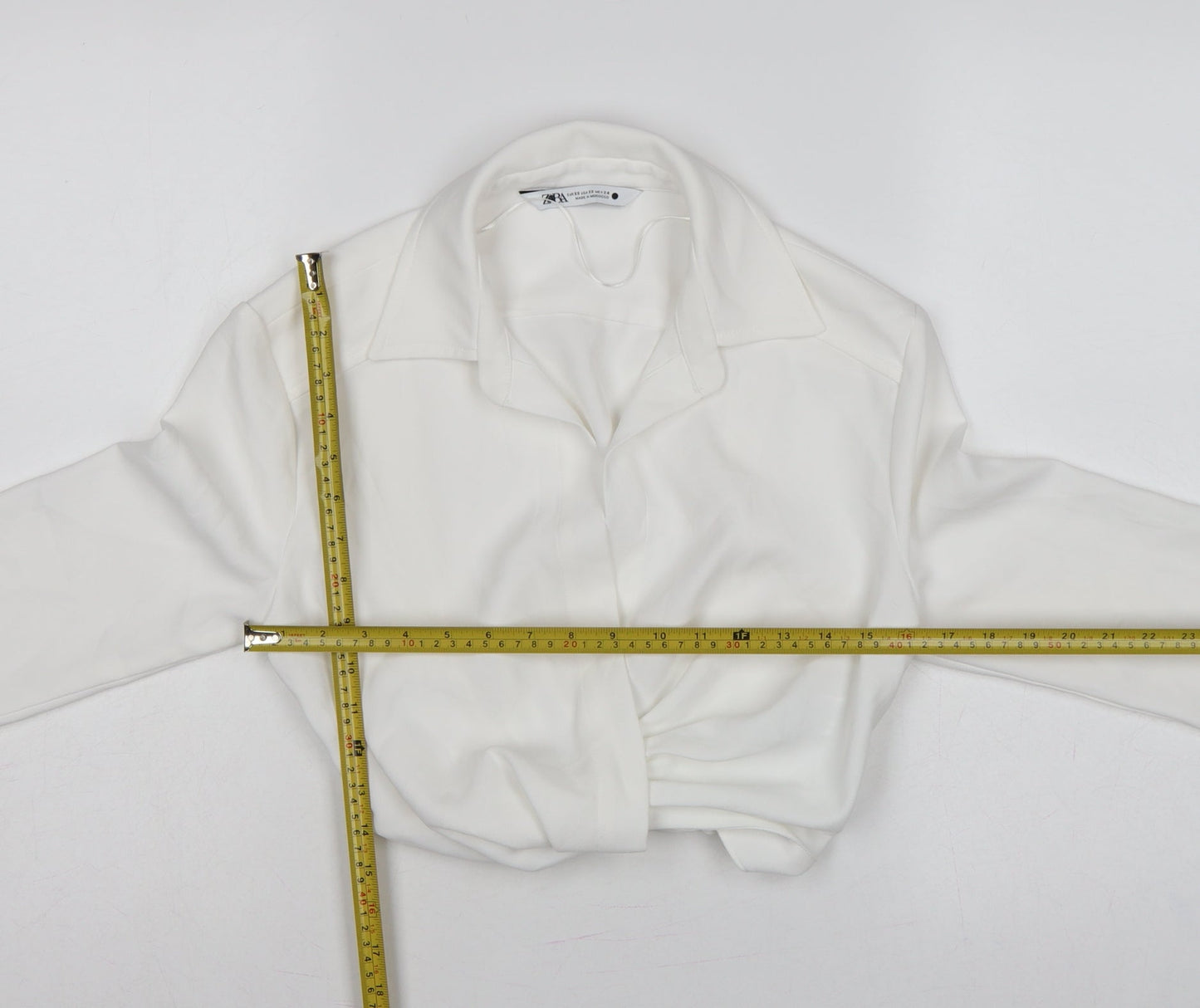 Zara Women's White XS Cropped Collared Long Sleeve Blouse