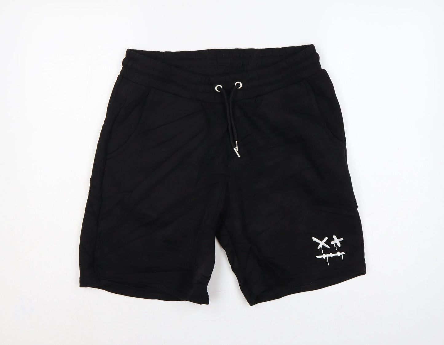 boohooMAN Men's Black M Sweat Shorts Drawstring Embroidered Pockets