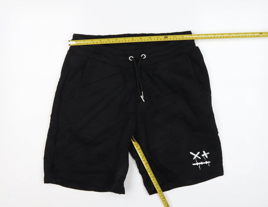 boohooMAN Men's Black M Sweat Shorts Drawstring Embroidered Pockets