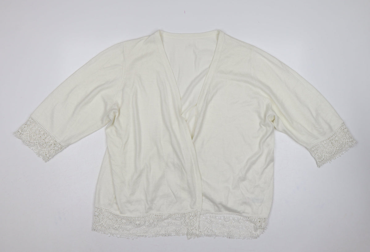 Julipa Women Ivory UK 24 Open Cardigan Lace Trim 3/4 Sleeve Plus