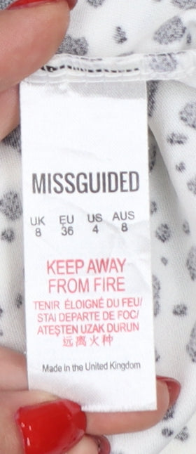 Missguided Women White Animal Print Strappy Bodycon Mini Dress UK 8