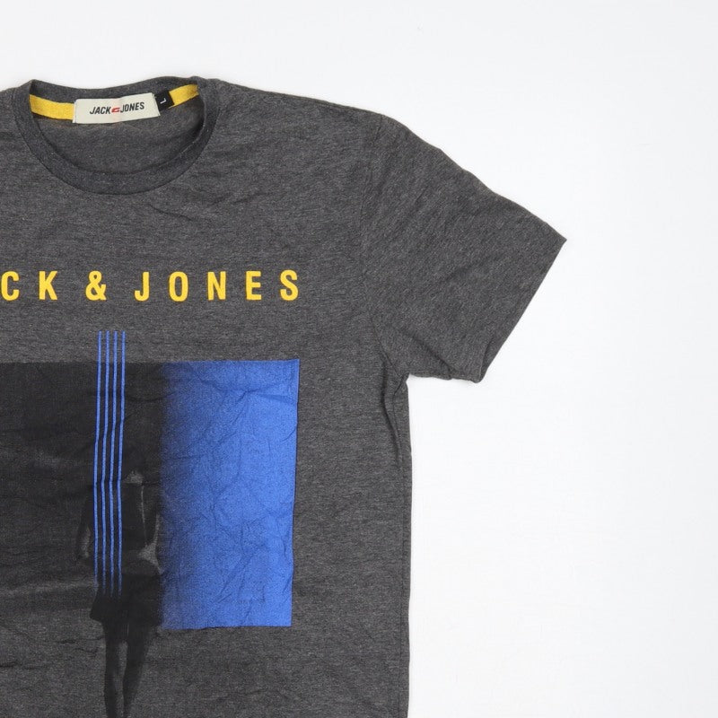 Additional view of Jack & Jones Men’s Grey Logo Graphic Print Crew Neck T-Shirt L