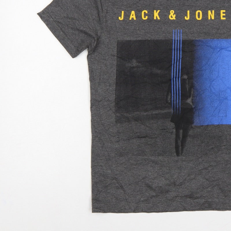 Additional view of Jack & Jones Men’s Grey Logo Graphic Print Crew Neck T-Shirt L