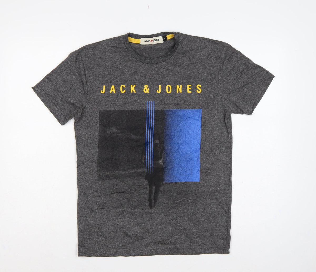 Back view of Jack & Jones Men’s Grey Logo Graphic Print Crew Neck T-Shirt L