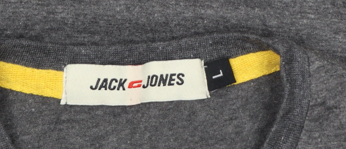 Additional view of Jack & Jones Men’s Grey Logo Graphic Print Crew Neck T-Shirt L
