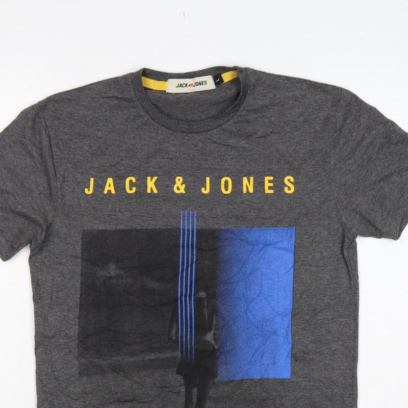 Additional view of Jack & Jones Men’s Grey Logo Graphic Print Crew Neck T-Shirt L