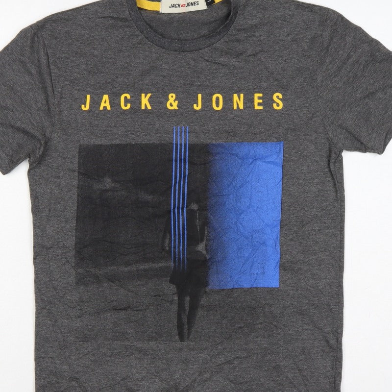 Additional view of Jack & Jones Men’s Grey Logo Graphic Print Crew Neck T-Shirt L