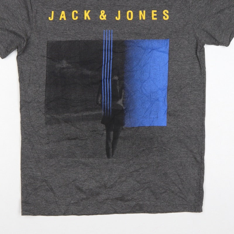 Additional view of Jack & Jones Men’s Grey Logo Graphic Print Crew Neck T-Shirt L