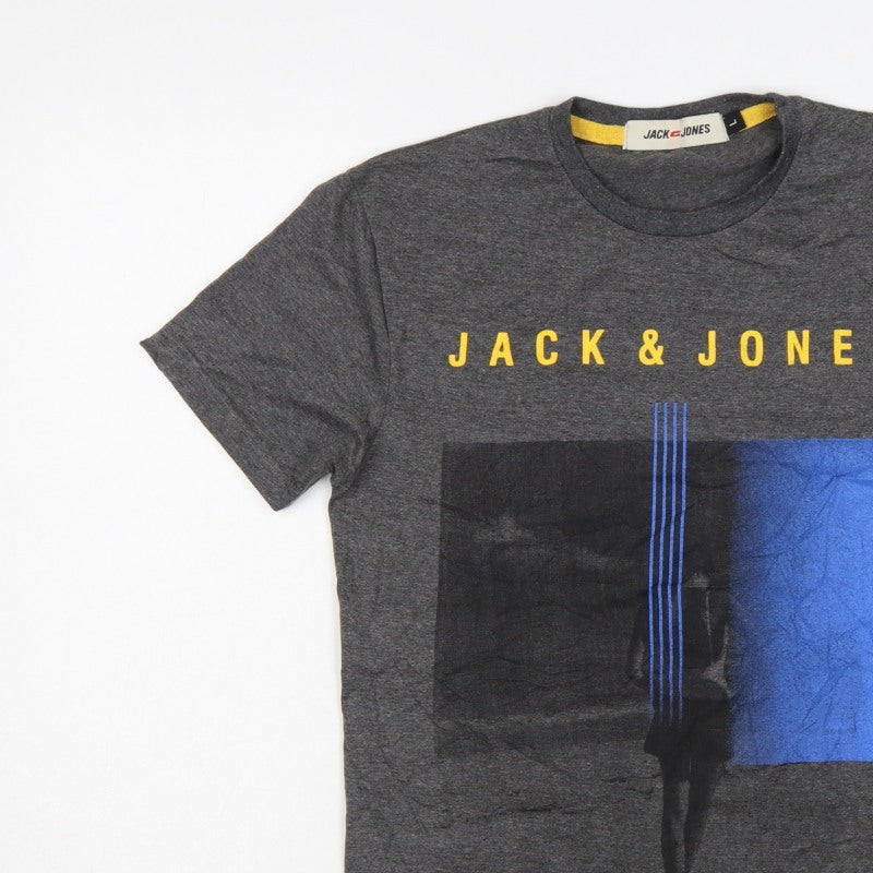 Additional view of Jack & Jones Men’s Grey Logo Graphic Print Crew Neck T-Shirt L