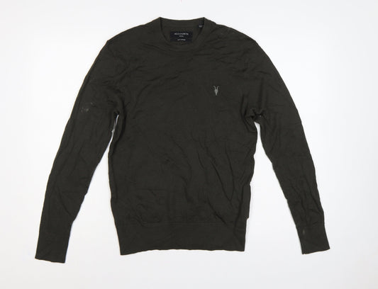 AllSaints Men’s Black Merino Wool Crew Neck Slim Pullover Jumper S