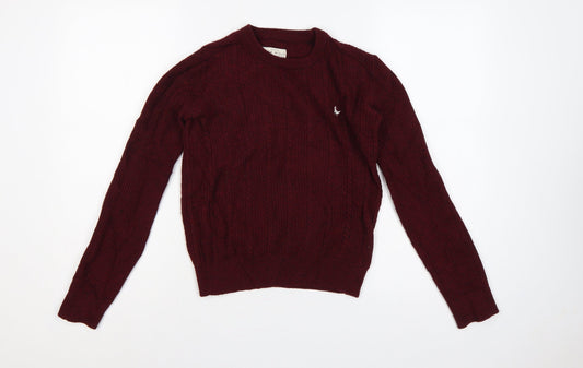 Jack Wills Women Red UK 10 Tinsbury Cable Knit Merino Pullover Jumper