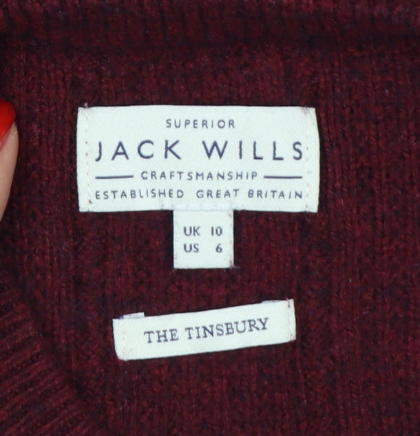 Jack Wills Women Red UK 10 Tinsbury Cable Knit Merino Pullover Jumper