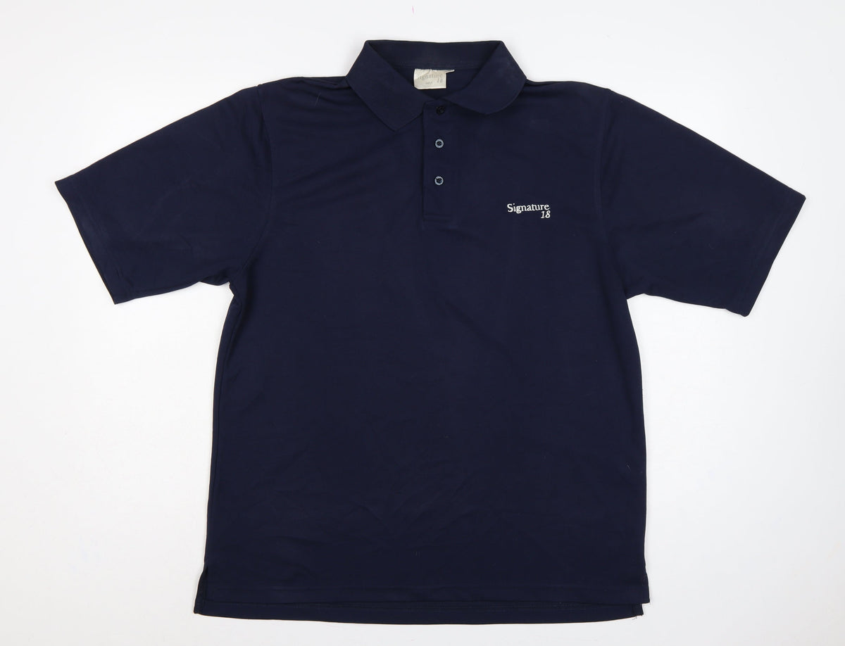 Back view of Signature Golf 18 Men's Blue M Short Sleeve Embroidered Logo Polo Shirt