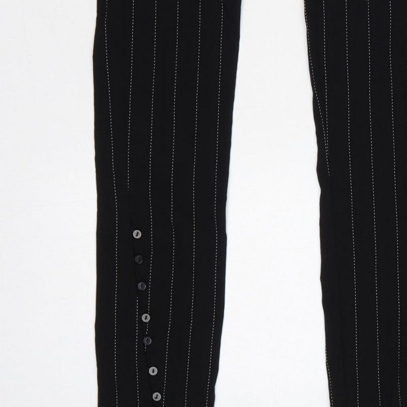 Zara Women Black XS Pinstripe High Waist Button Hem Leggings