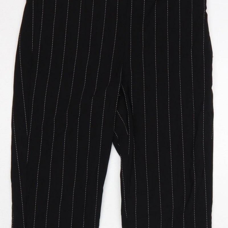 Zara Women Black XS Pinstripe High Waist Button Hem Leggings