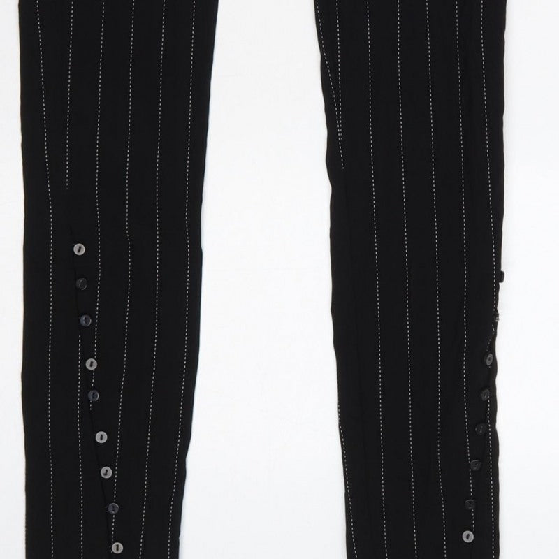 Zara Women Black XS Pinstripe High Waist Button Hem Leggings