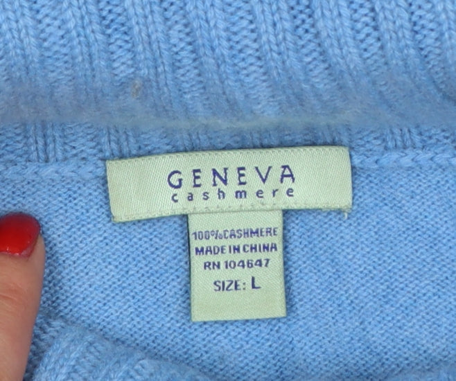 Geneva Cashmere Women Blue L Roll Neck Long Sleeve Pullover Jumper
