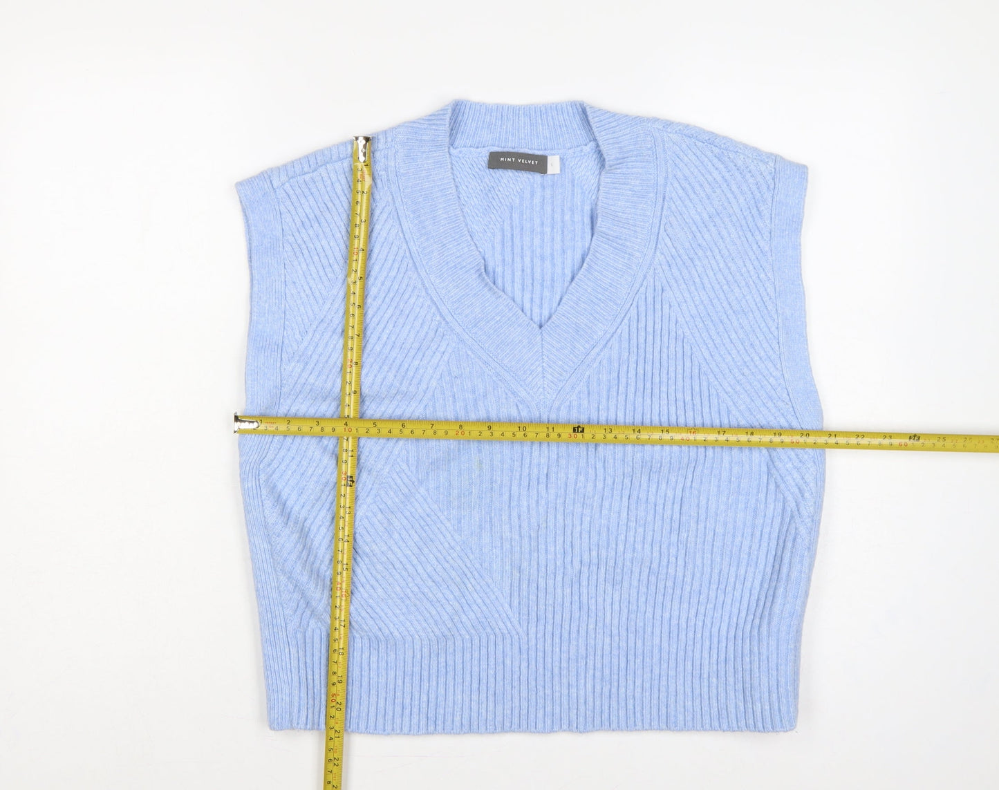 Mint Velvet Women Blue S Ribbed V-Neck Sleeveless Knit Jumper Vest